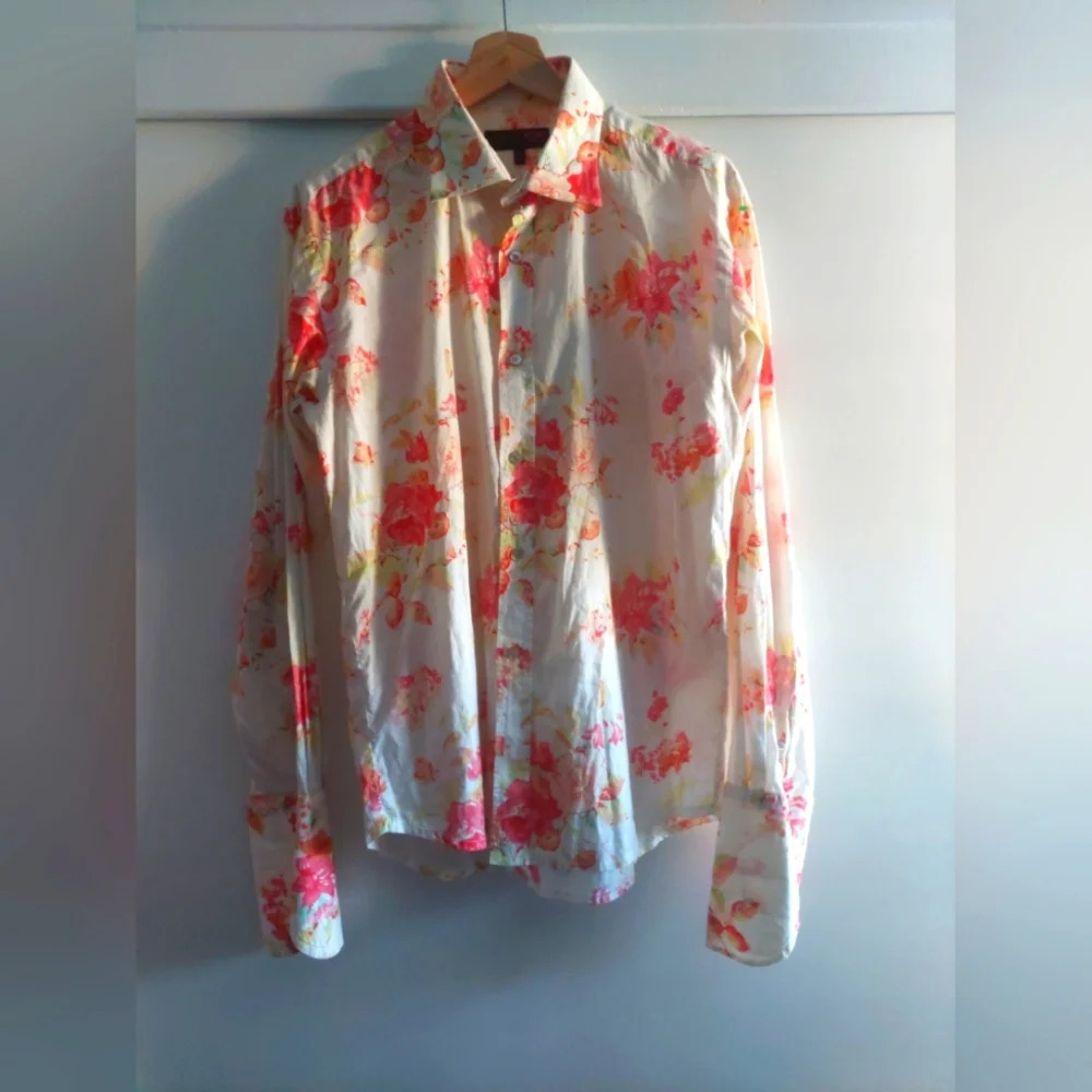 Ted Baker London Floral Pattern Designer Button Down Shirt Ivory Pink 16.5